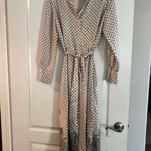 Mango Black and Cream Polka Dot Long Sleeve Dress